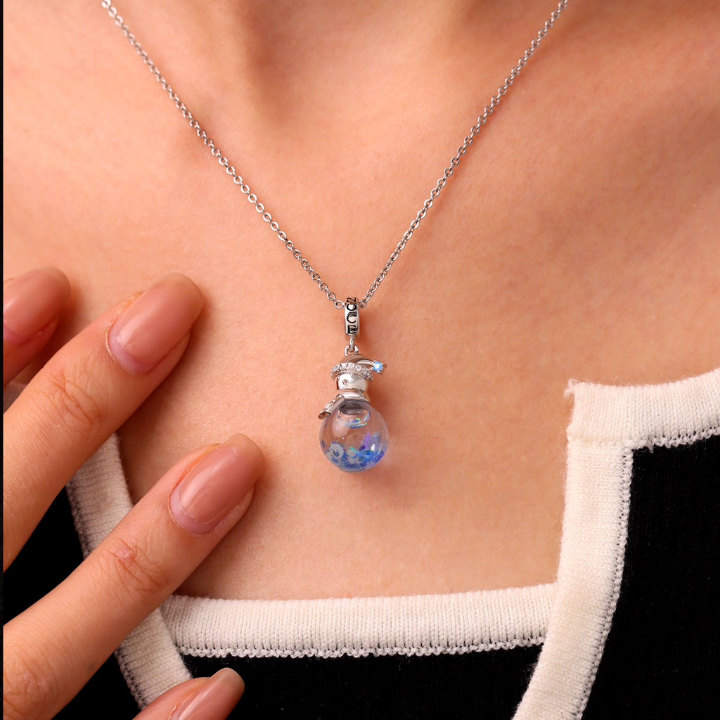 Gnoce Snowflake Glitter Quicksand Snowman Charm Platinum-plated Silver Blend_7