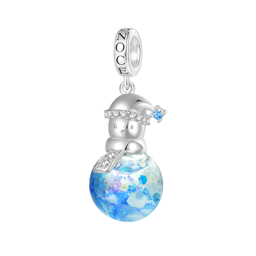 Gnoce Snowflake Glitter Quicksand Snowman Charm Platinum-plated Silver Blend_1