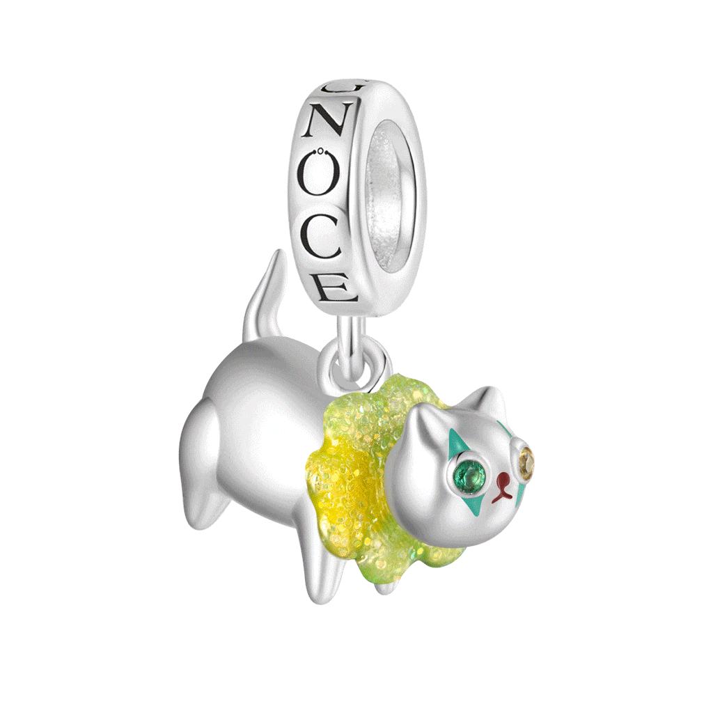 Gnoce Glow-in-the-Dark Clown Cat Charm Platinum-plated Silver Blend_1