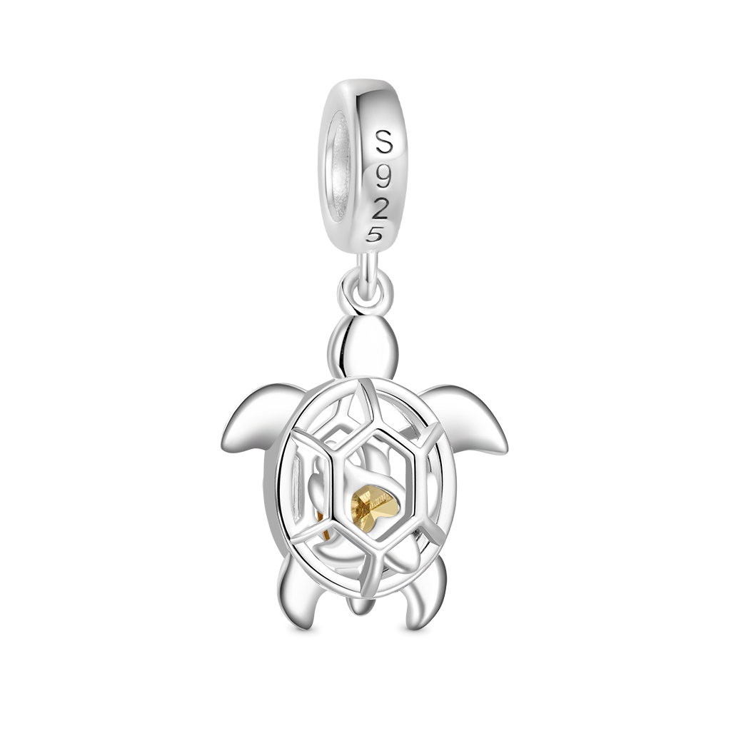 Gnoce Cage of Sea Turtle Birthstone Charm Platinum-plated Silver Blend_3