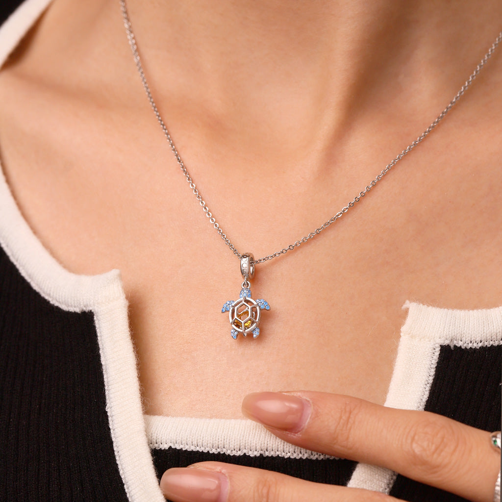 Gnoce Cage of Sea Turtle Birthstone Charm Platinum-plated Silver Blend_6
