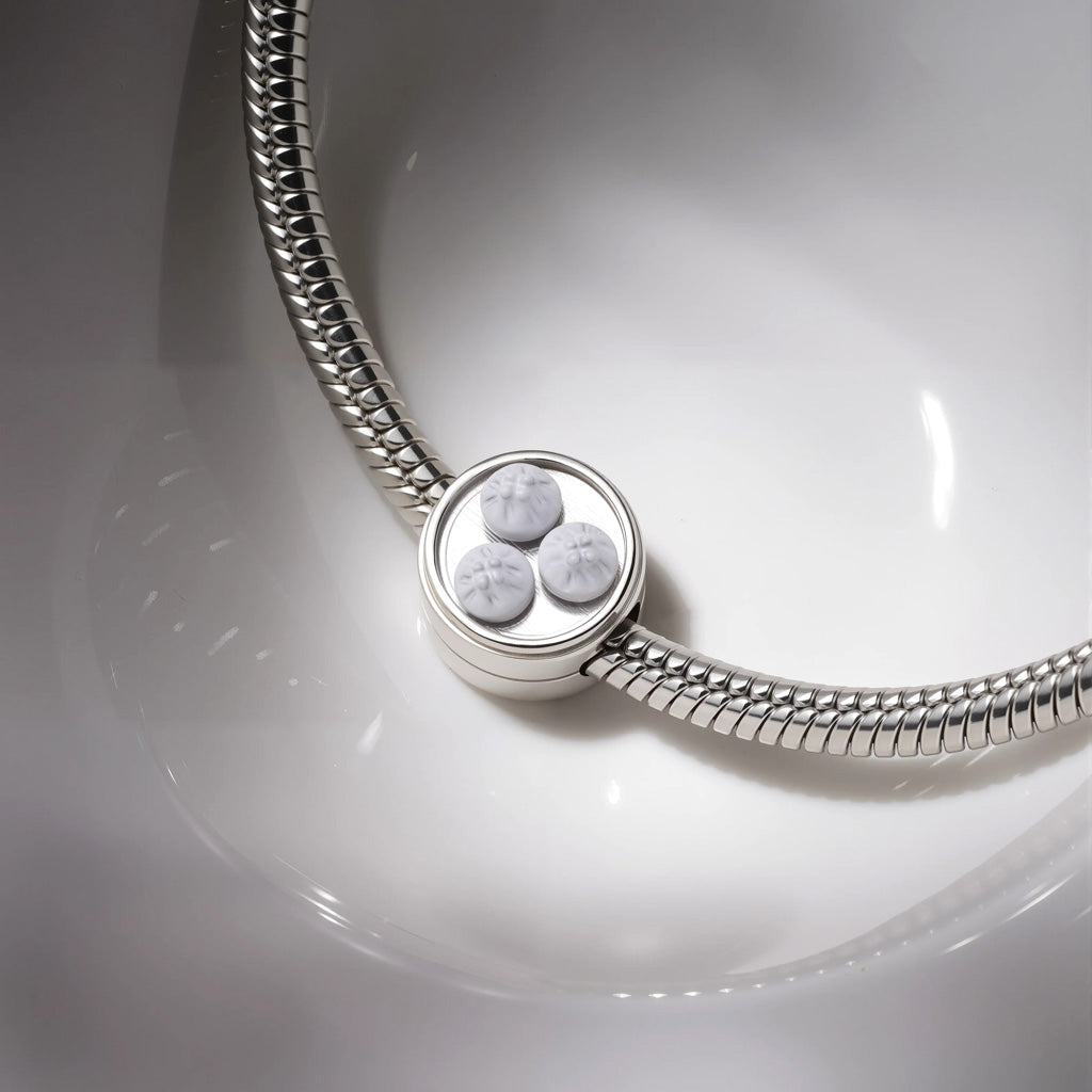 Gnoce Yummy Breakfast Xiaolongbao Charm Platinum-plated Silver Blend_3