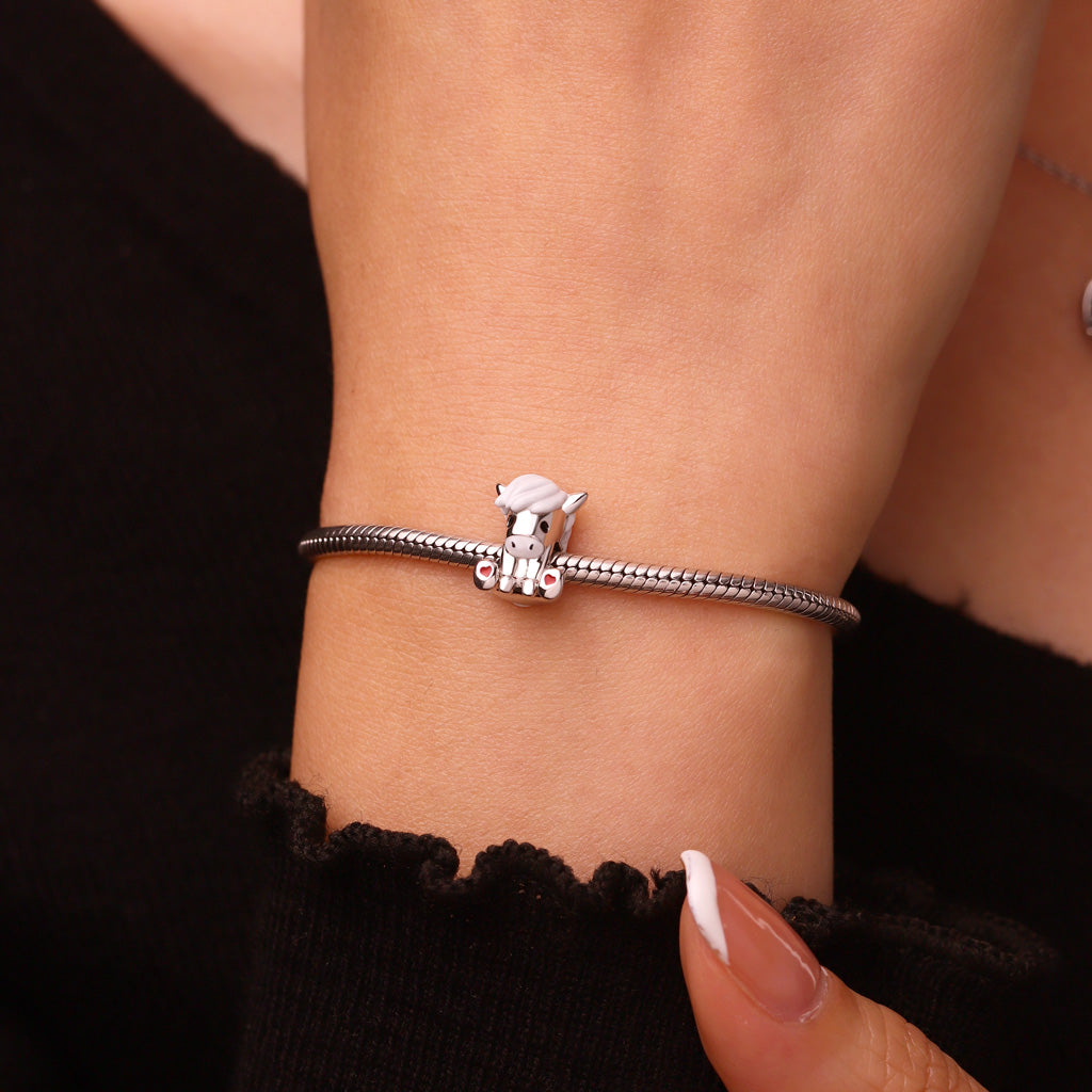 Gnoce Cute Horse Charm Platinum-plated Silver Blend_5