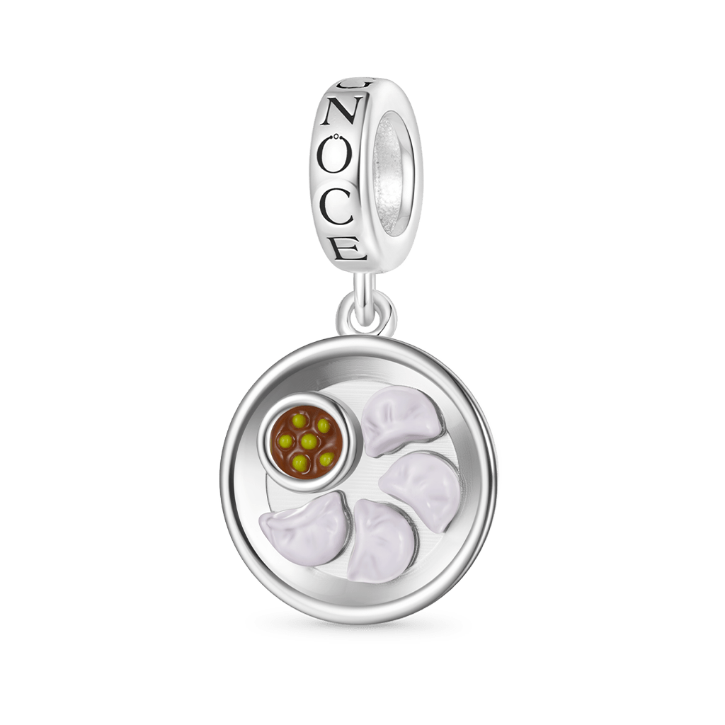 Gnoce A Plate of Dumplings Food Charm Platinum-plated Silver Blend_1