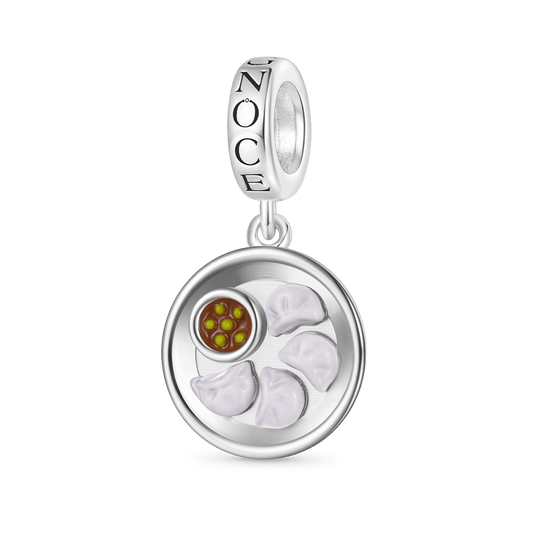 Gnoce A Plate of Dumplings Food Charm Platinum-plated Silver Blend_1