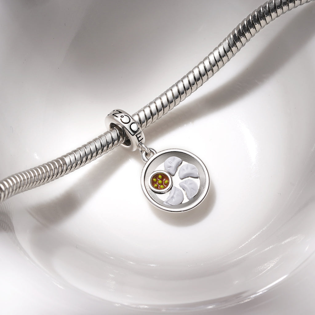 Gnoce A Plate of Dumplings Food Charm Platinum-plated Silver Blend_3