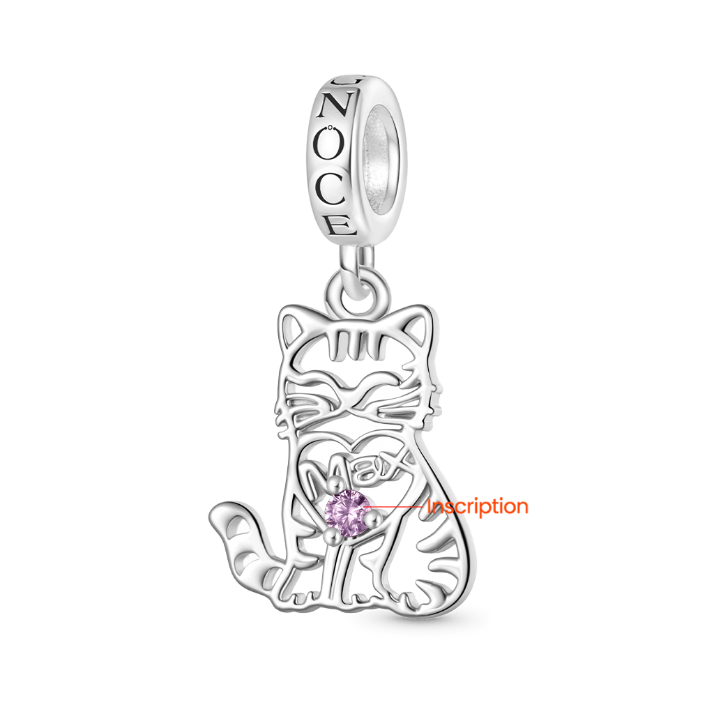 Gnoce Hollow Engravable Cat Birthstone Pendant Dangle Charm_2