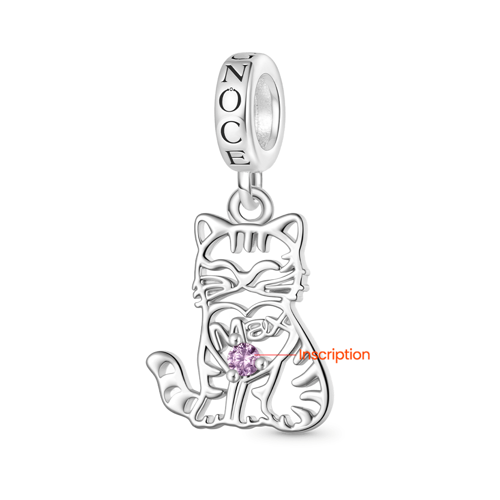 Gnoce Hollow Engravable Cat Birthstone Pendant Dangle Charm_2