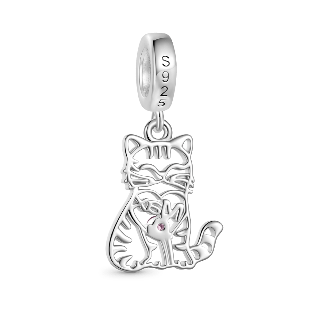 Gnoce Hollow Engravable Cat Birthstone Pendant Dangle Charm_3