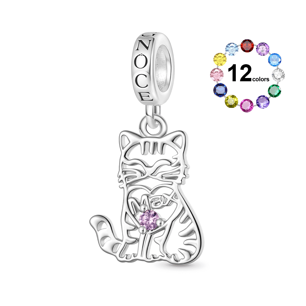 Gnoce Hollow Engravable Cat Birthstone Pendant Dangle Charm_1