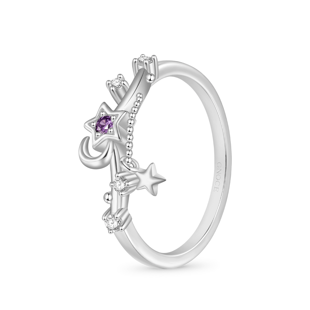 Gnoce Starry Blue Sparkling Moon Wave Ring Platinum-plated Silver Blend_2