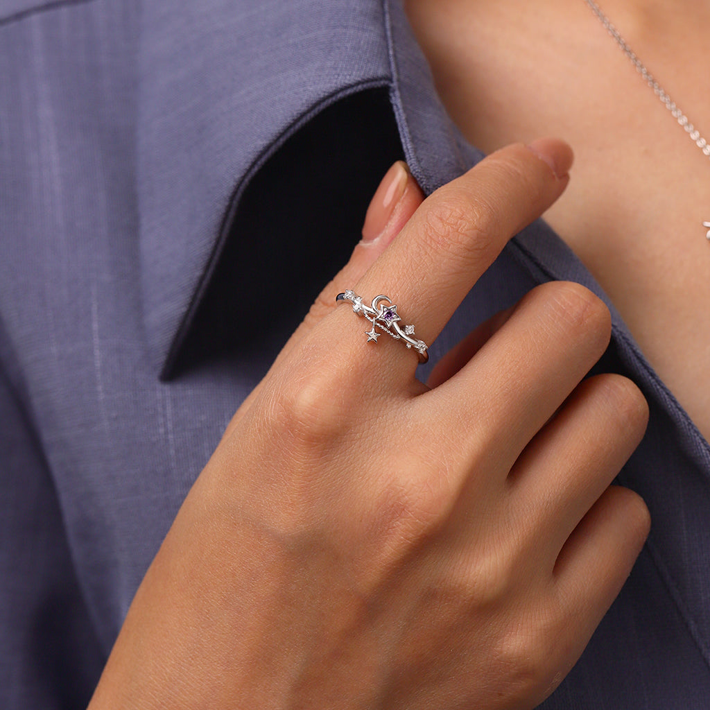 Gnoce Starry Blue Sparkling Moon Wave Ring Platinum-plated Silver Blend_4