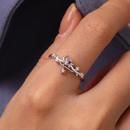 Gnoce Starry Blue Sparkling Moon Wave Ring Platinum-plated Silver Blend_5