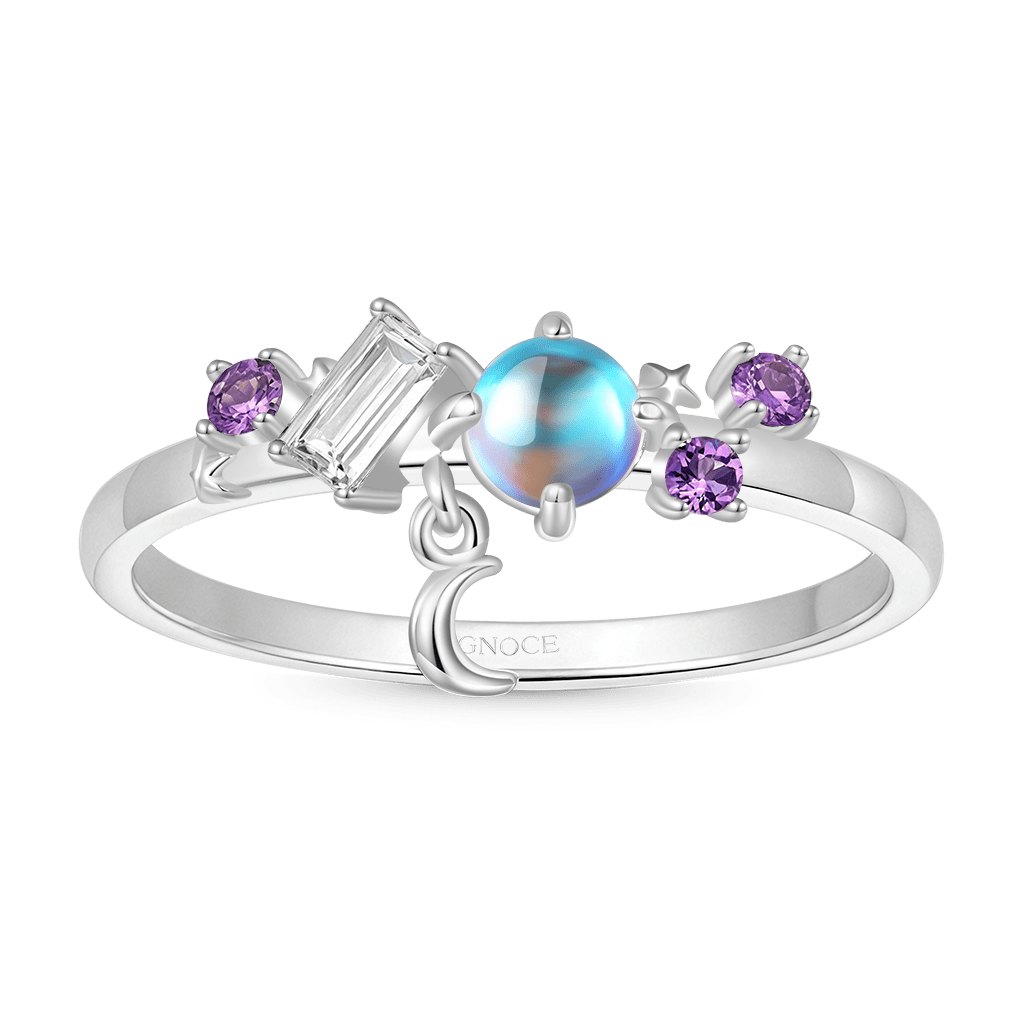 Gnoce Shining Moonstone Star Moon Ring Platinum-plated Silver Blend_1