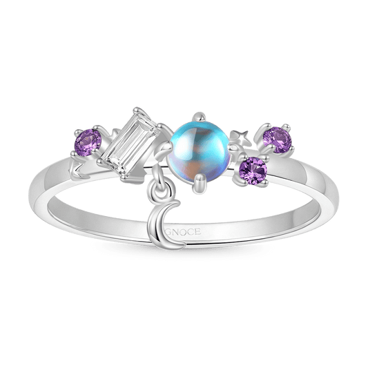 Gnoce Shining Moonstone Star Moon Ring Platinum-plated Silver Blend_1