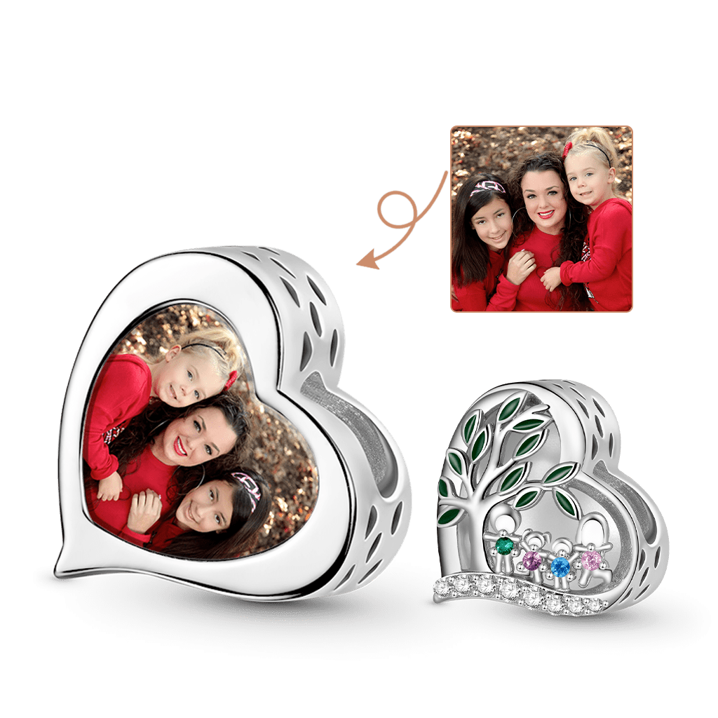 Gnoce Tree of Life Family Birthstone Photo Charm Platinum-plated Silver Blend_1