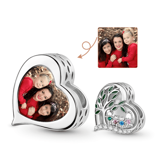Gnoce Tree of Life Family Birthstone Photo Charm Platinum-plated Silver Blend_1