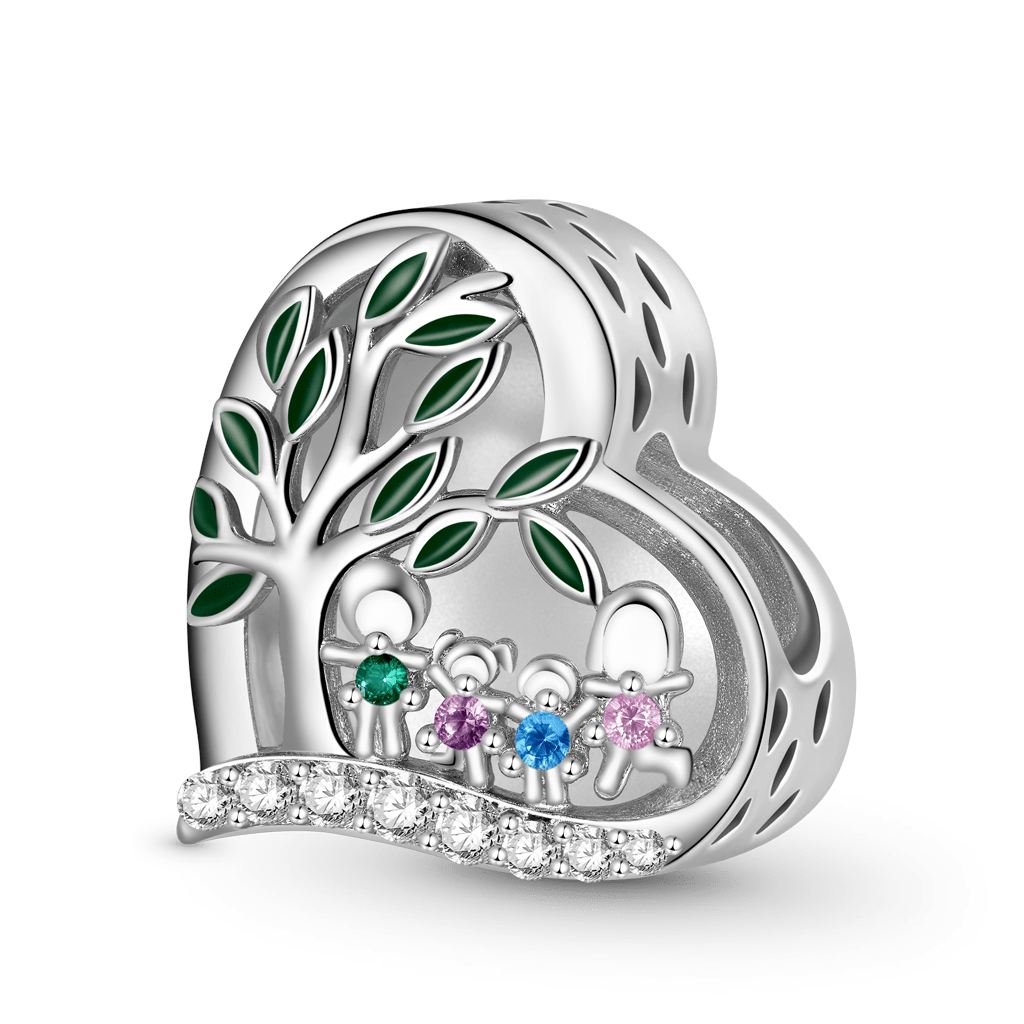 Gnoce Tree of Life Family Birthstone Photo Charm Platinum-plated Silver Blend_2