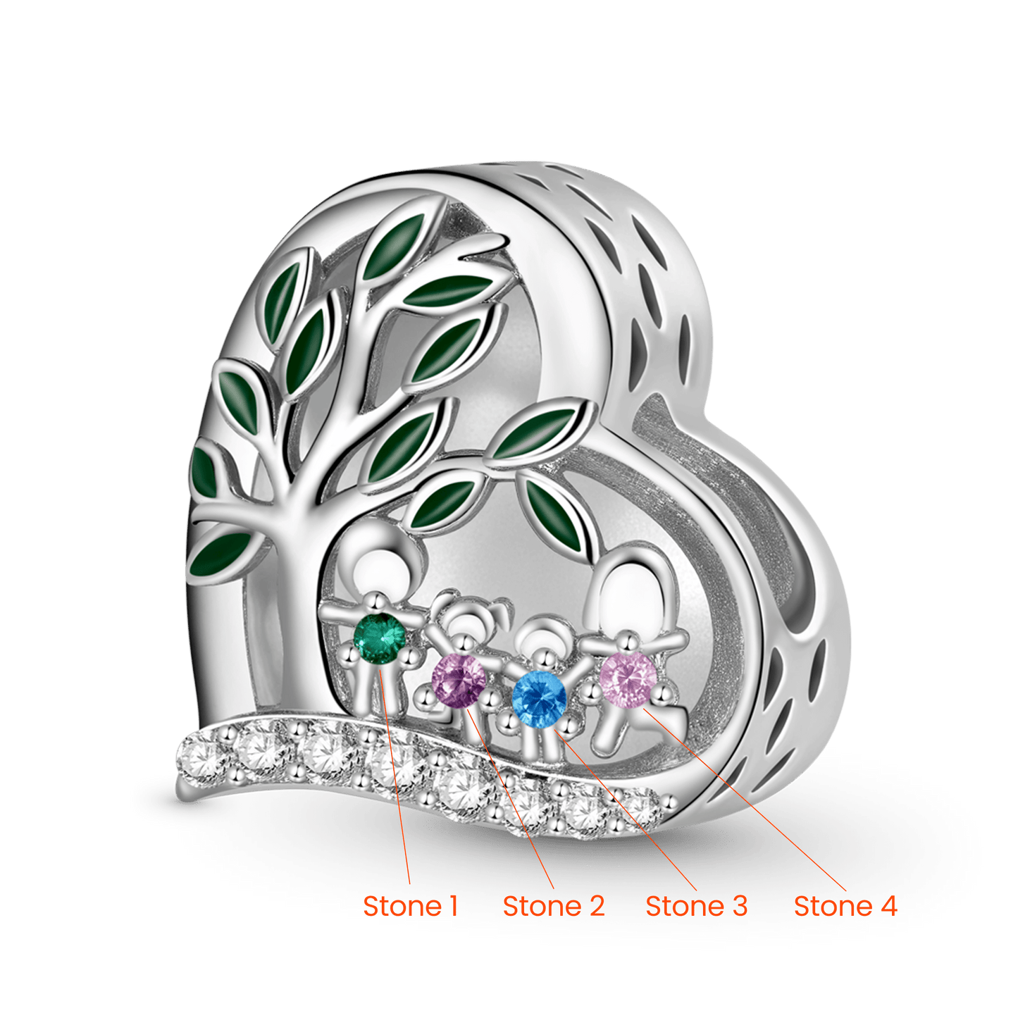 Gnoce Tree of Life Family Birthstone Photo Charm Platinum-plated Silver Blend_3