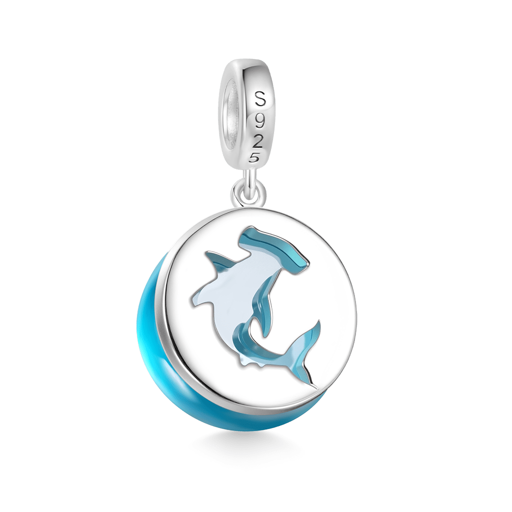 Gnoce Hammerhead Shark Glass Projection Charm Platinum-plated Silver Blend_2