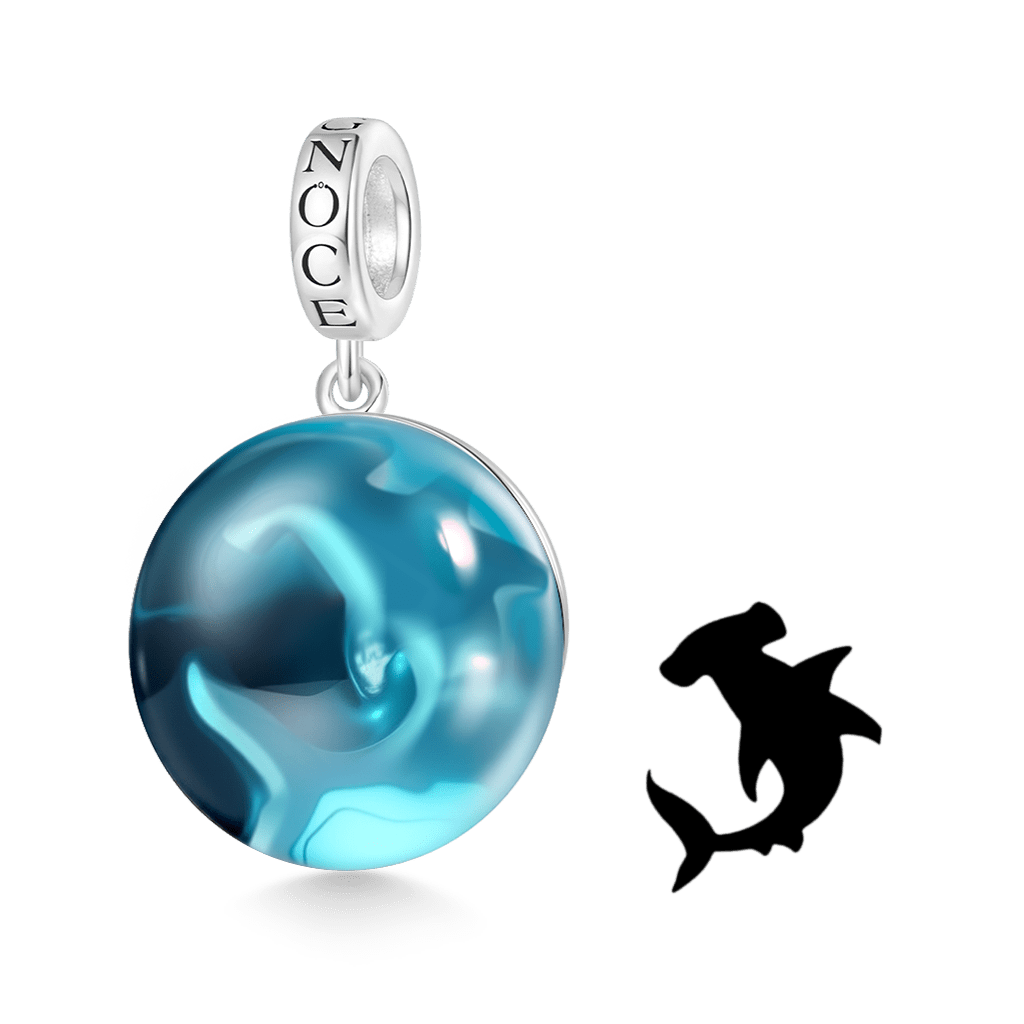 Gnoce Hammerhead Shark Glass Projection Charm Platinum-plated Silver Blend_1