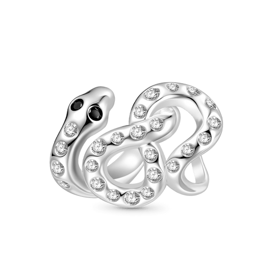 Gnoce White Snake White Diamond Charm Platinum-plated Silver Blend_1
