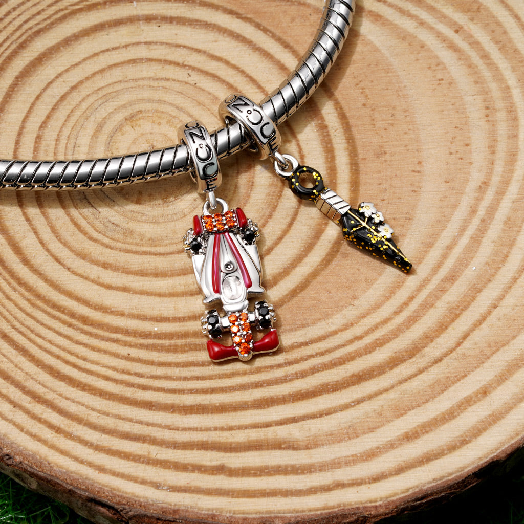 Gnoce Engravable Race Car Charm Platinum-plated Silver Blend_3