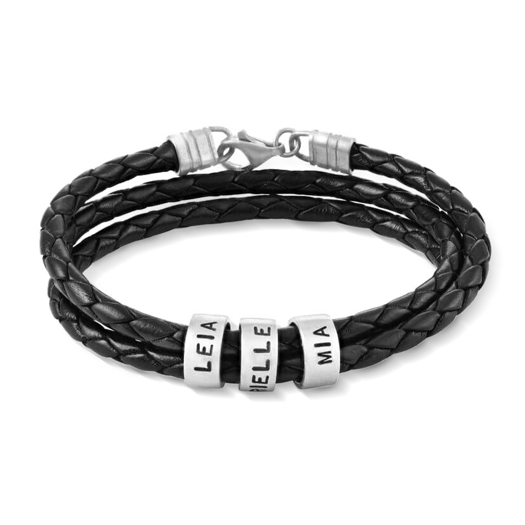 Gnoce Hip-hop Braided Leather Magnetic Clasp Multi-layer Engravable Bracelet_3