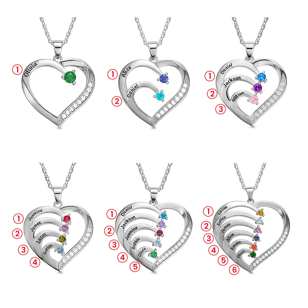 Gnoce Creative Three-color DIY Heart Necklace with 1-6 Birthstones_4