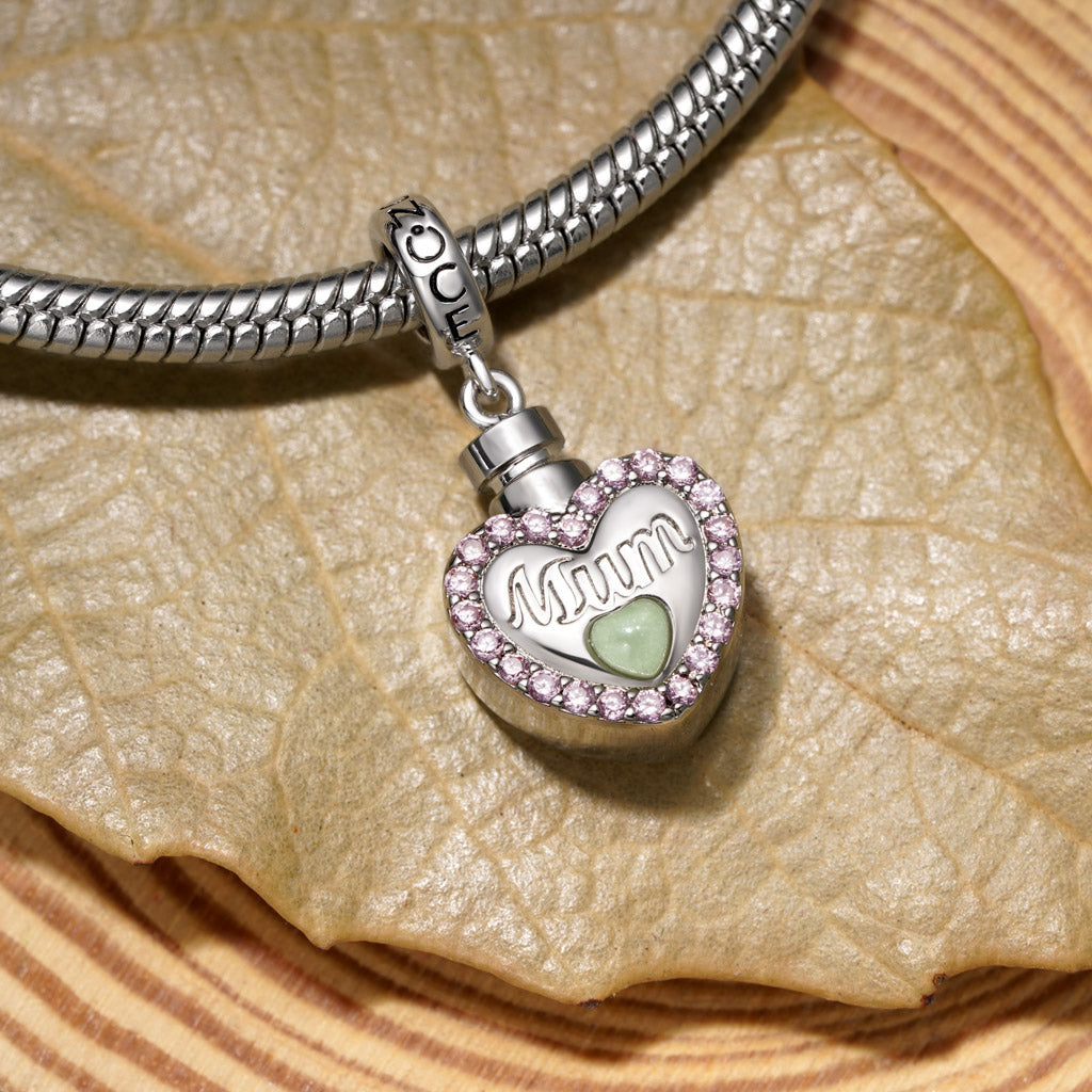 Gnoce Mum Heart Memorial Urn Ashes Charm Platinum-plated Silver Blend_6