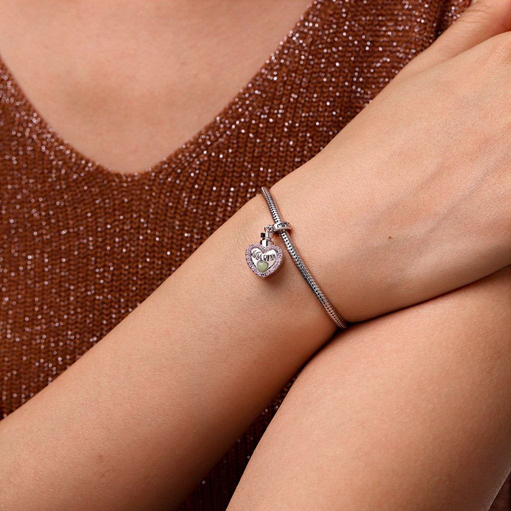 Gnoce Mum Heart Memorial Urn Ashes Charm Platinum-plated Silver Blend_8