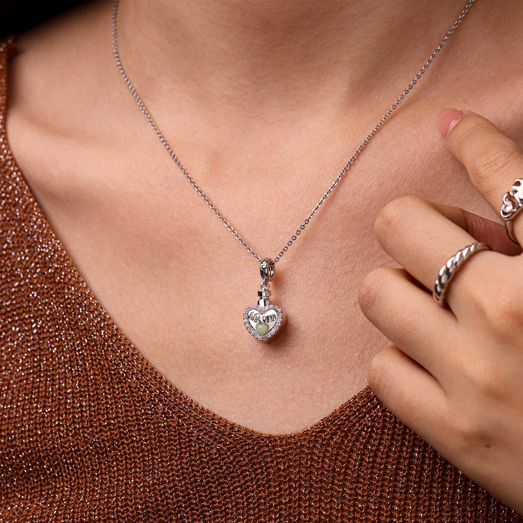 Gnoce Mum Heart Memorial Urn Ashes Charm Platinum-plated Silver Blend_9