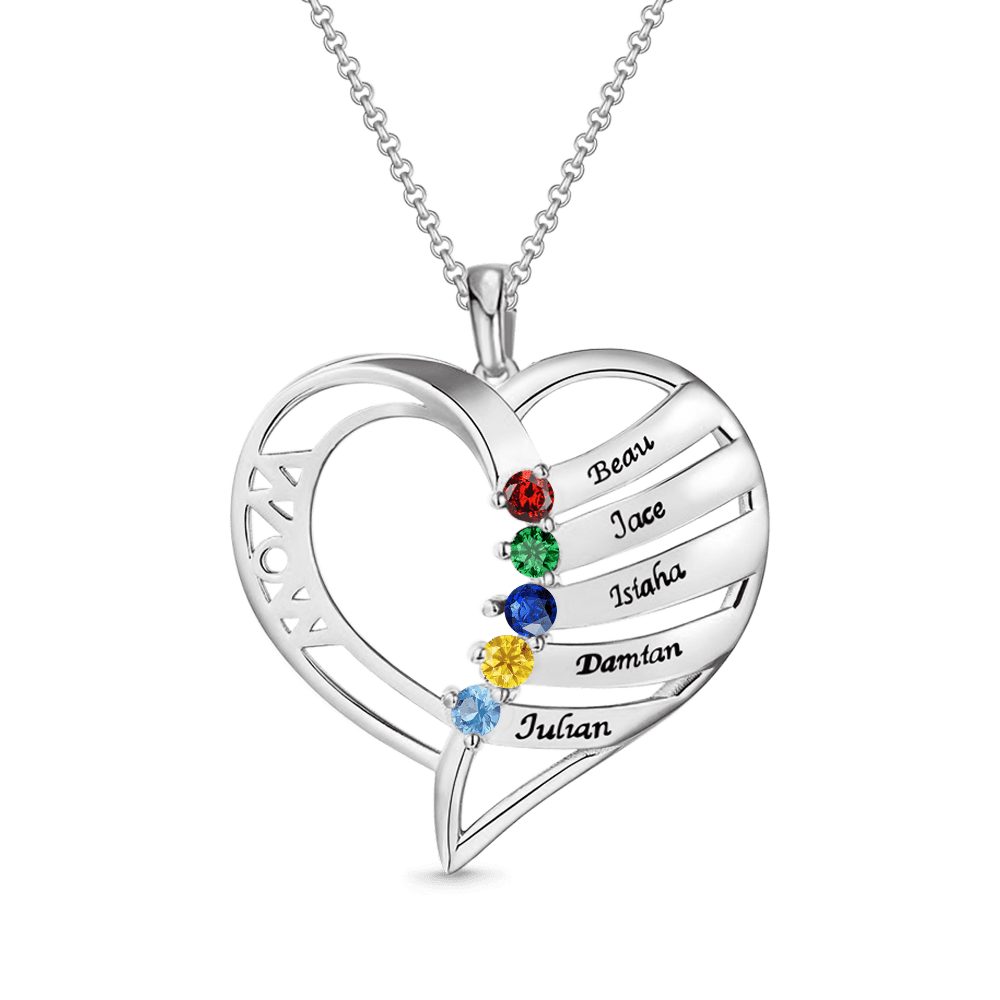 Gnoce MOM Heart Memory Necklace with 1-6 Birthstones_3