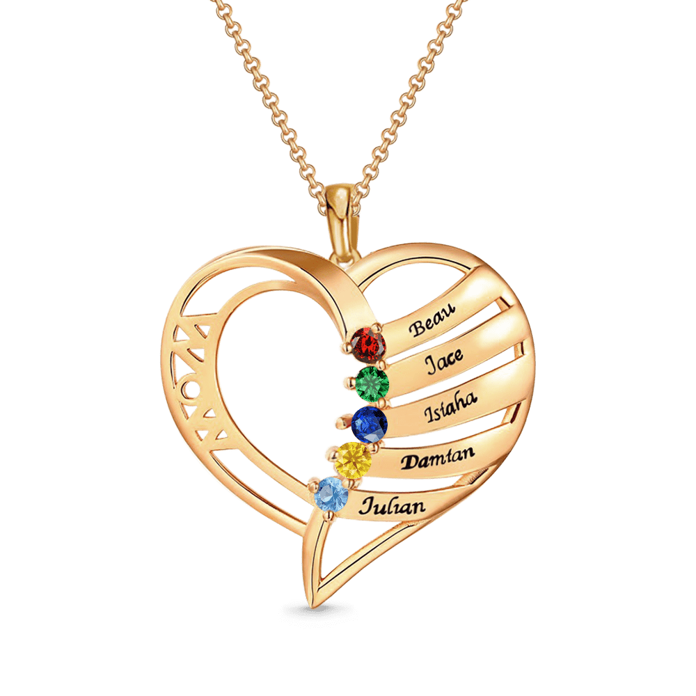 Gnoce MOM Heart Memory Necklace with 1-6 Birthstones_2