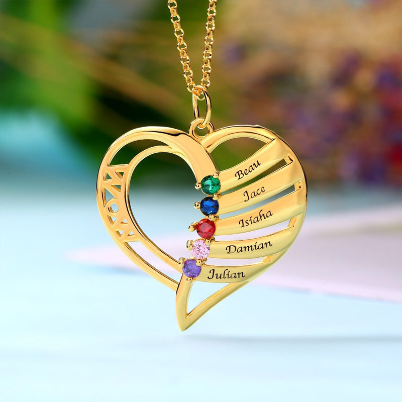 Gnoce MOM Heart Memory Necklace with 1-6 Birthstones_4