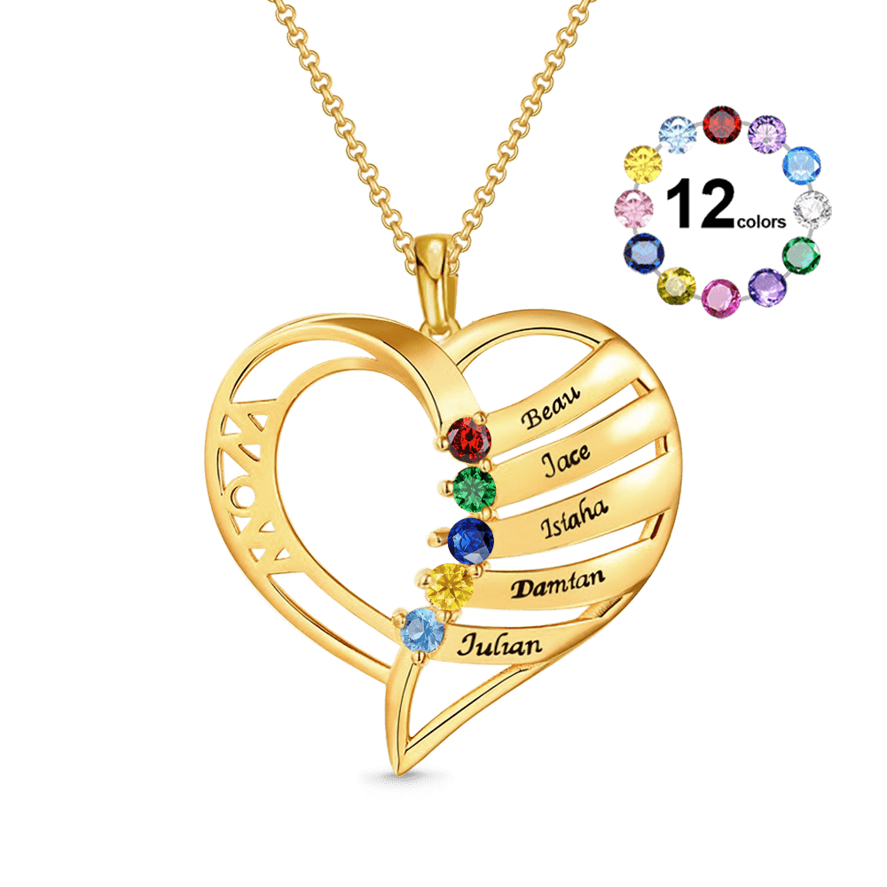 Gnoce MOM Heart Memory Necklace with 1-6 Birthstones_1