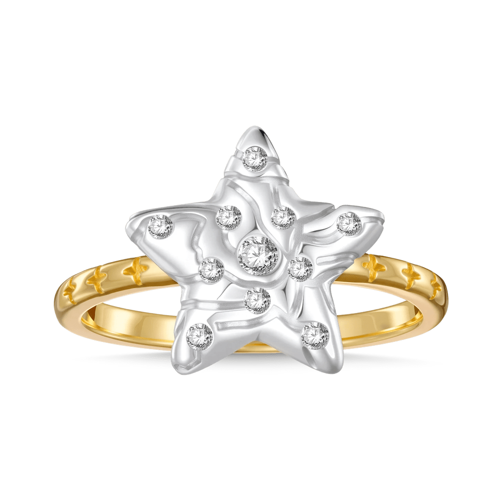 Gnoce Micro-inlay Rhinestone Pentagram Ring Platinum-plated Silver Blend_1