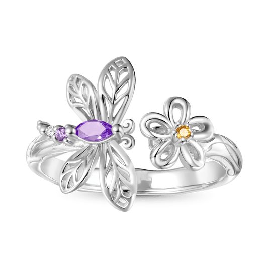 Gnoce Dragonfly Flower Natural Beauty Ring Platinum-plated Silver Blend_1