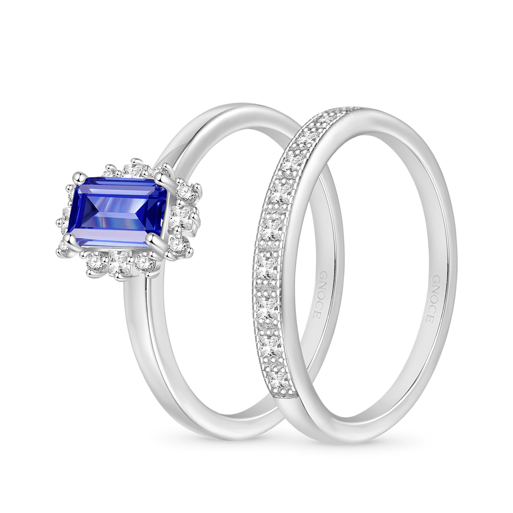 Gnoce Sparkling Tanzanite Blue Square Rings Platinum-plated Silver Blend_2