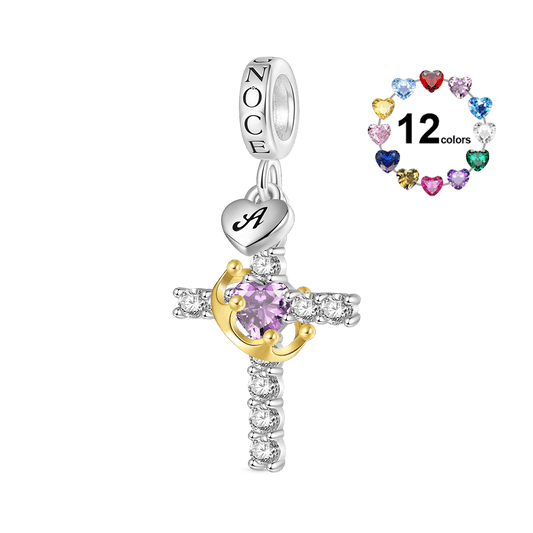 Gnoce Crown of Thorns Nail Cross Charm Platinum-plated Silver Blend_1