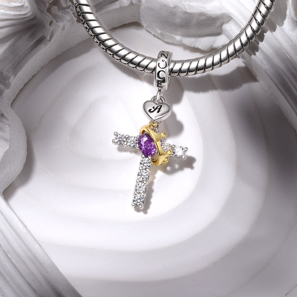 Gnoce Crown of Thorns Nail Cross Charm Platinum-plated Silver Blend_5