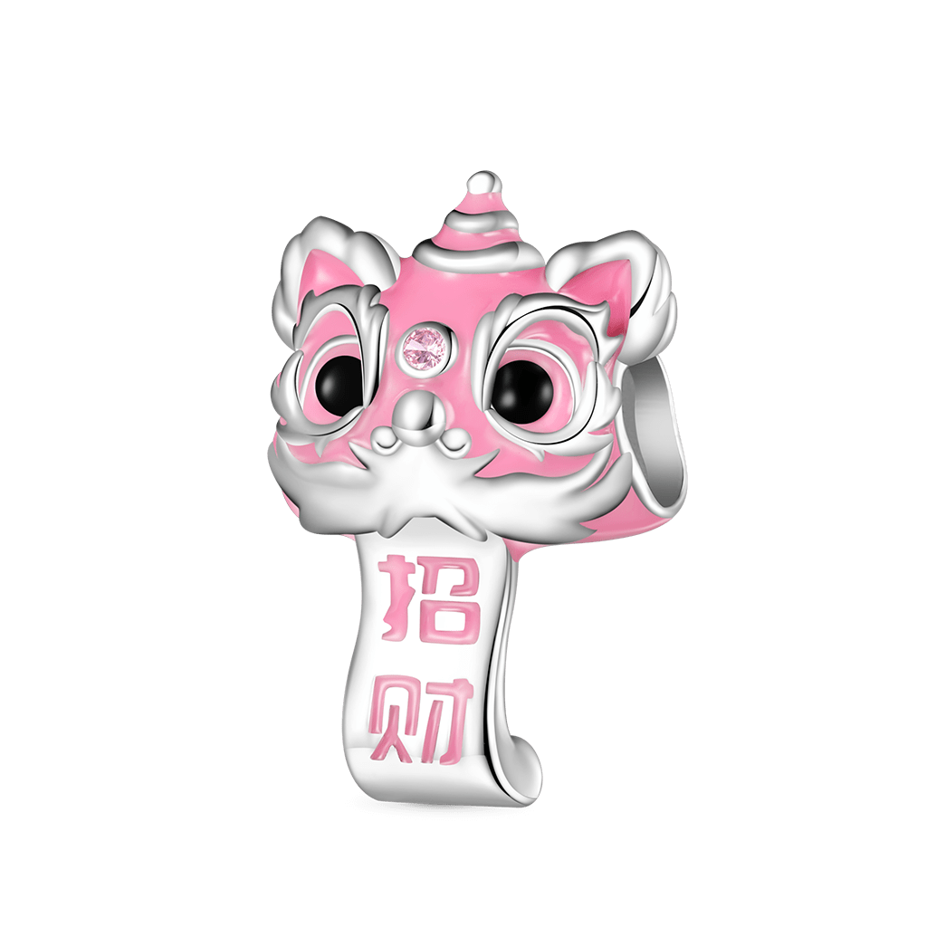 Gnoce Pink Lion Dance Charm Platinum-plated Silver Blend_1