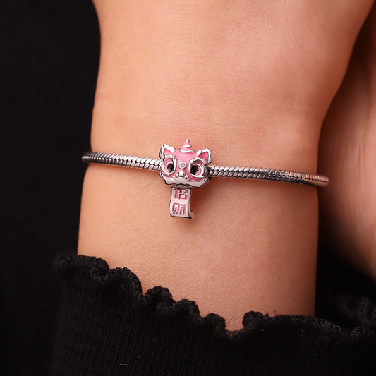 Gnoce Pink Lion Dance Charm Platinum-plated Silver Blend_5