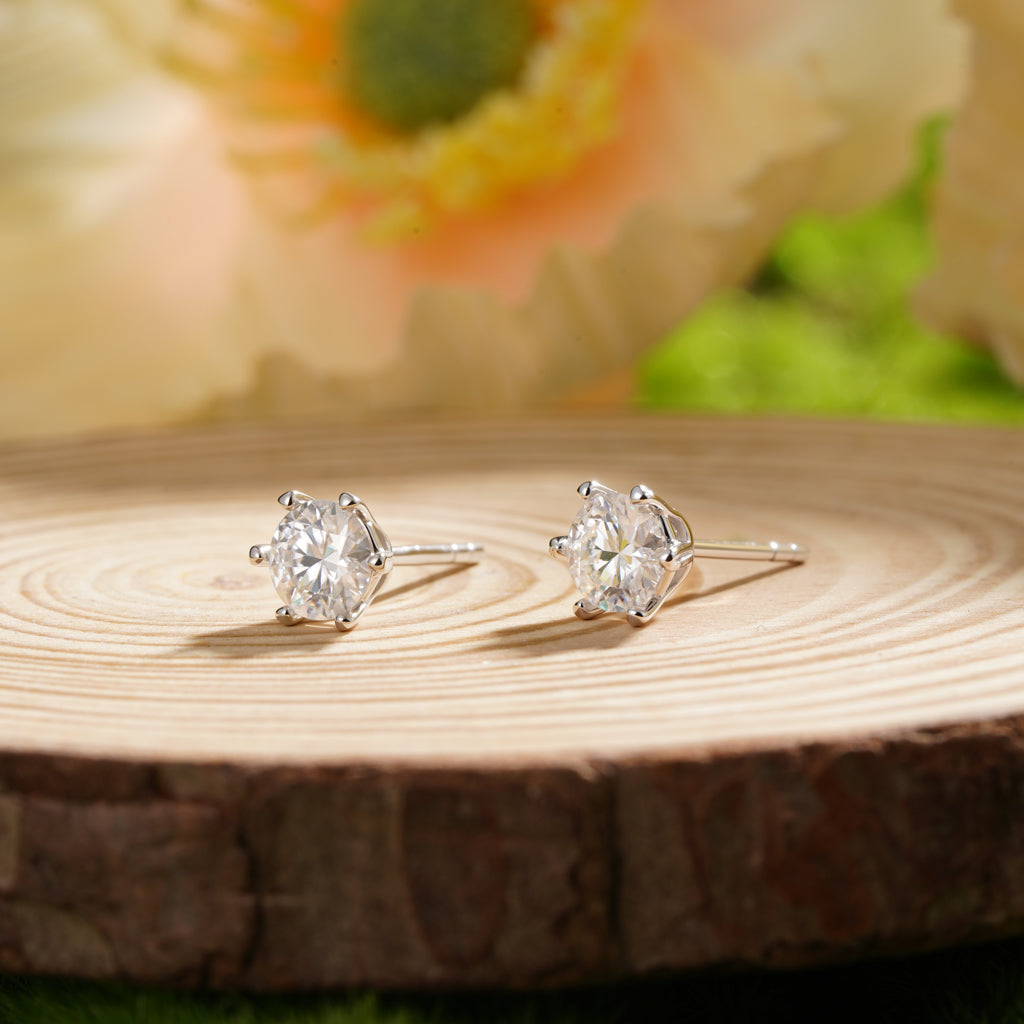 Gnoce Round Cut Moissanite Stud Earrings Platinum-plated Silver Blend_4