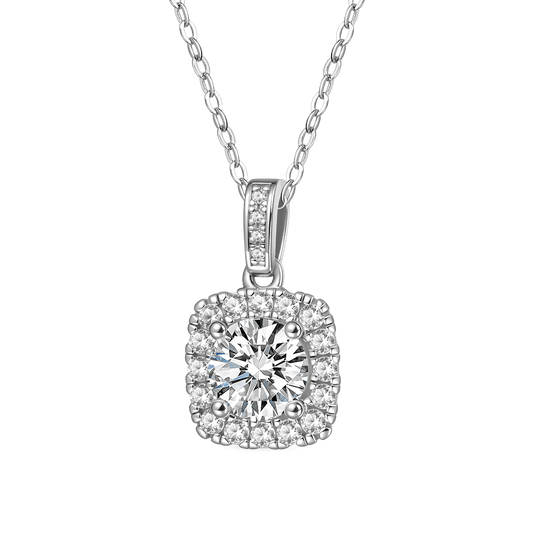 Gnoce Cushion Halo Moissanite Necklace Platinum-plated Silver Blend_1