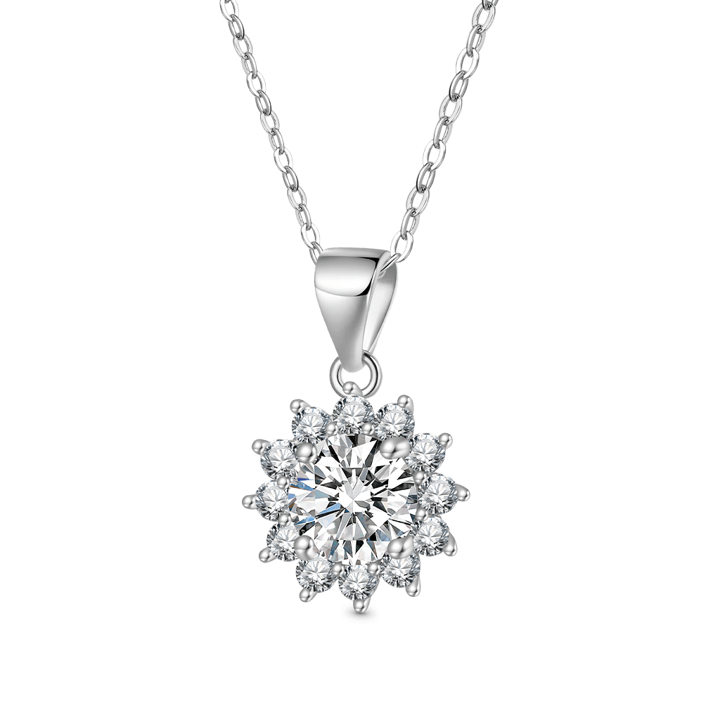 Gnoce Moissanite Sunflower Necklace Platinum-plated Silver Blend_1