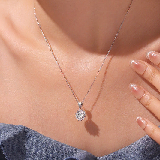 Gnoce Moissanite Sunflower Necklace Platinum-plated Silver Blend_6