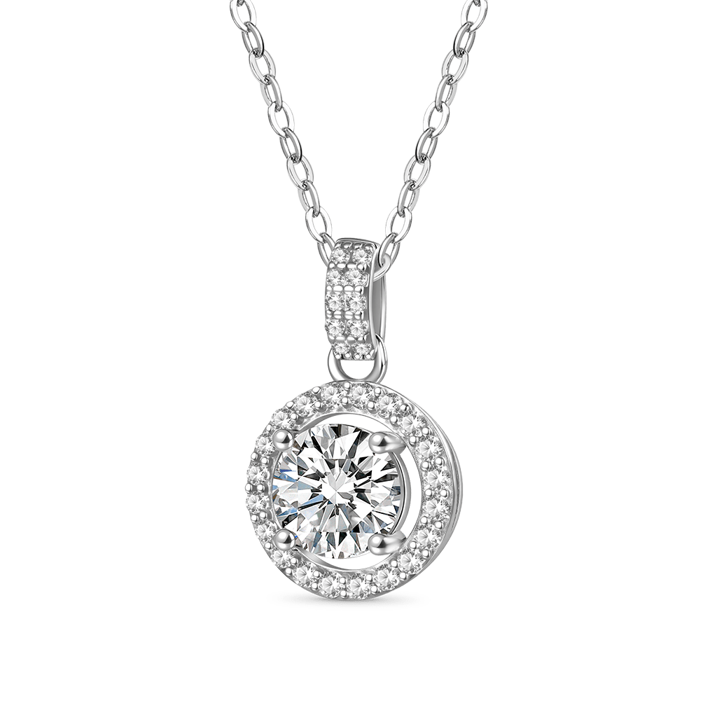Gnoce Round Cut Rubover Moissanite Necklace Platinum-plated Silver Blend_1