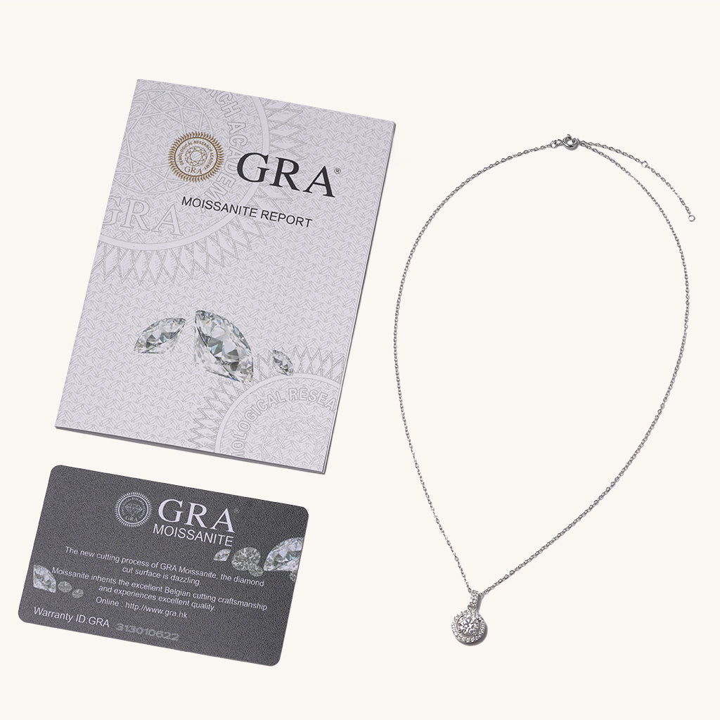 Gnoce Round Cut Rubover Moissanite Necklace Platinum-plated Silver Blend_3