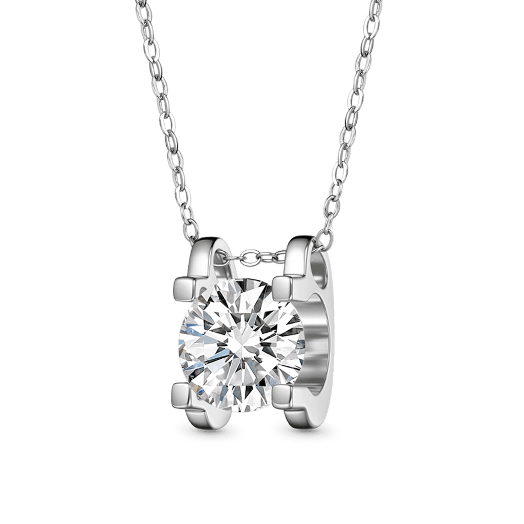 Gnoce Round Cut Moissanite Necklace Platinum-plated Silver Blend_1
